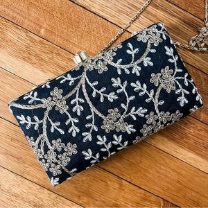Embroidered Black and Gold Floral Clutch